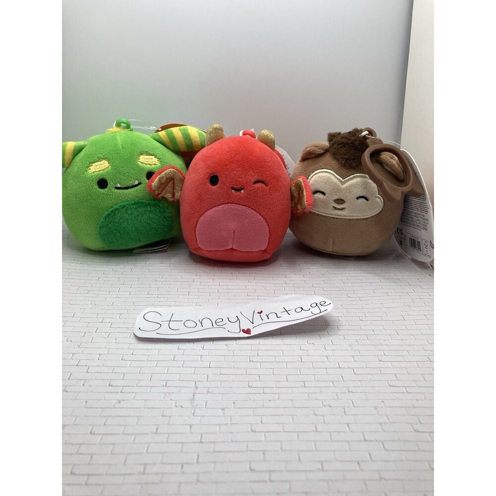 Squishmallows 3.5" Karlie Red Bat, Wade the Werewolf, Monster Callum Plush Clip